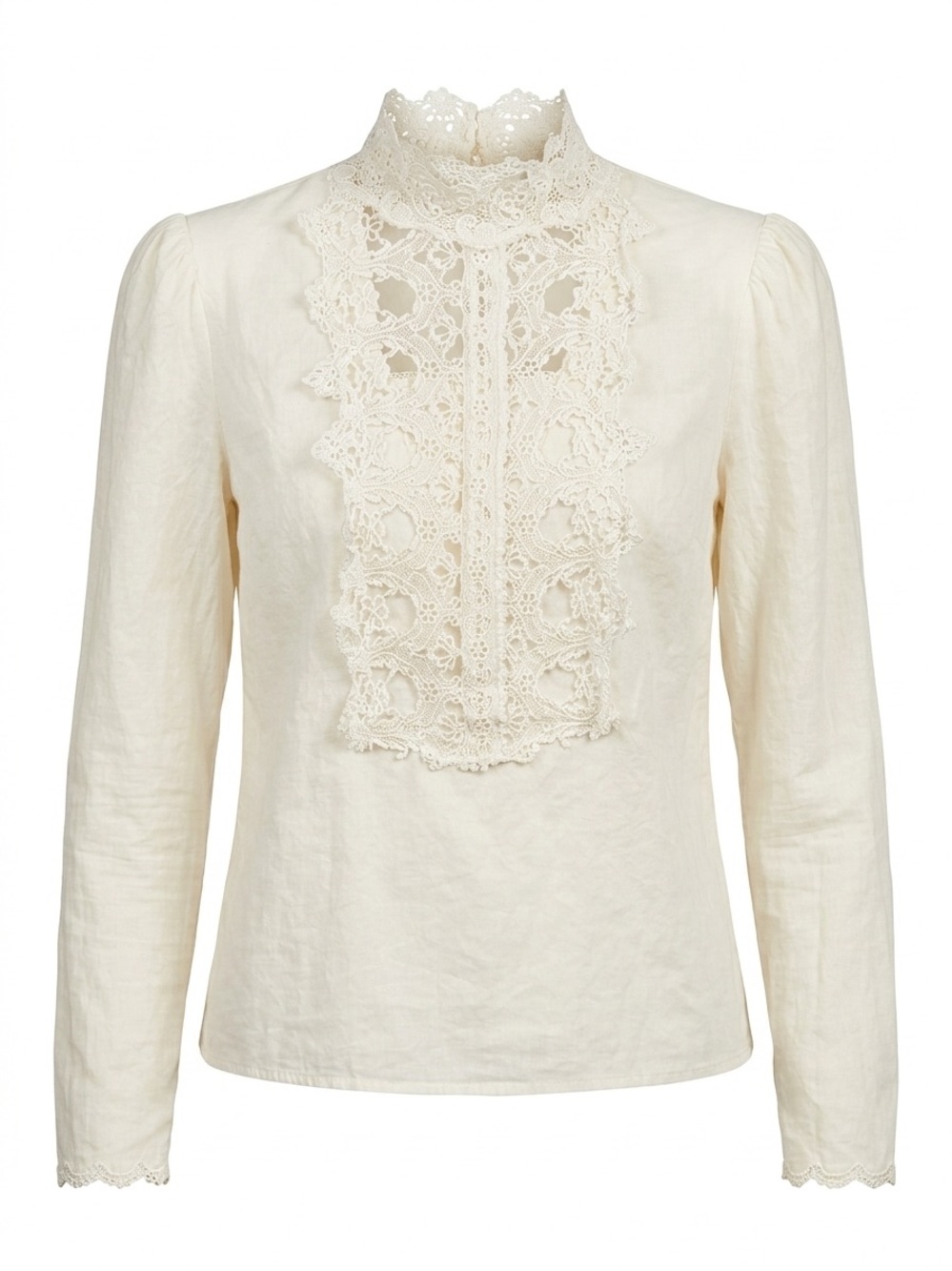Vintage Scott McClintock Cream Lace Bib High-Neck Long Sleeve Top
